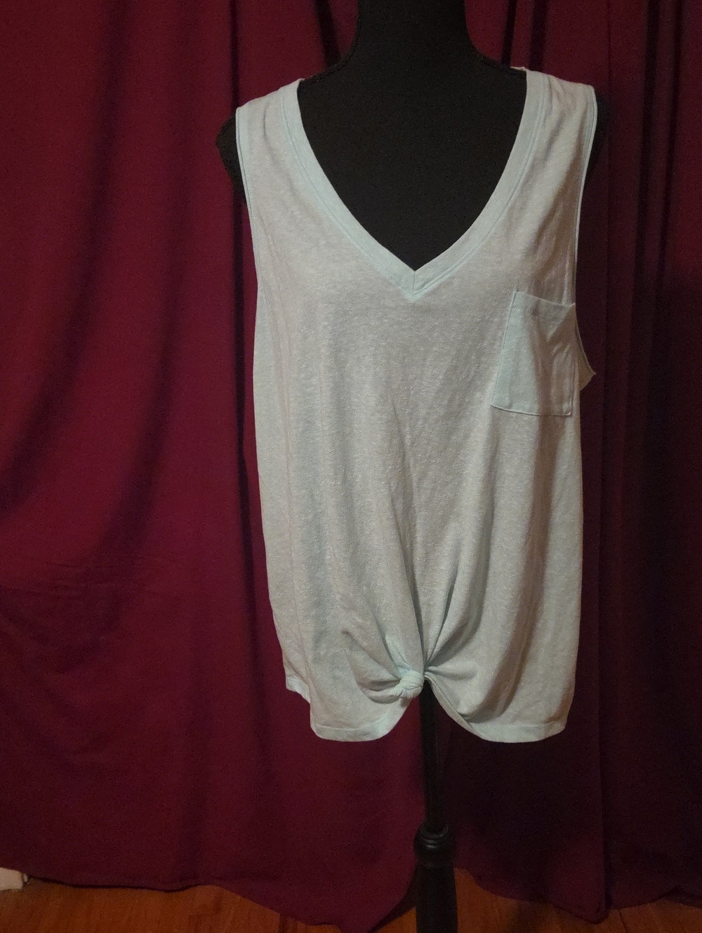 Light Blue V-Neck Sleeveless Knot-Front Tank Top